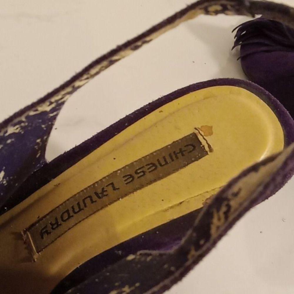 Chinese Laundry Purple Slingback Suede Fringed Wedge Heels Women's Size 8 - Picture 8 of 9